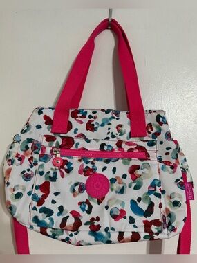 Kipling Multicolor Floral Print Tote with Hot Pink Straps *See description*